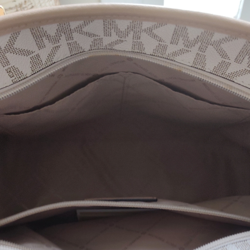 Michael Kors Cream Signature Tote with Leather Trim - Picture 10 of 12